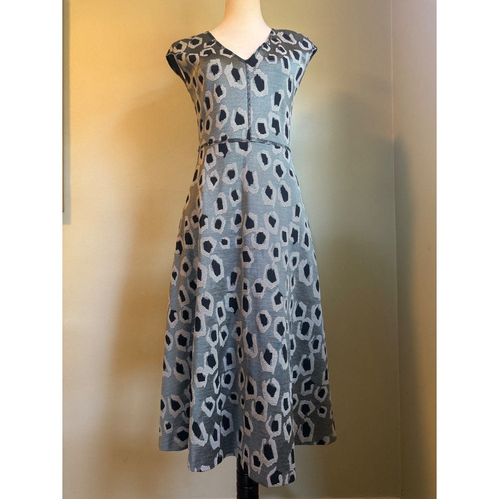 Escada Sport Black gray Geometric Knit Fit Flare Midi Dress s 36 peppy retro y2k